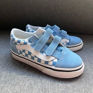 Vans Old Skool V Blue Checkered Sneakers, Size 9.0 Toddler, Brand New 🩵💙